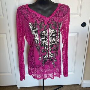Hot pink lace beach, swimsuit cover-up